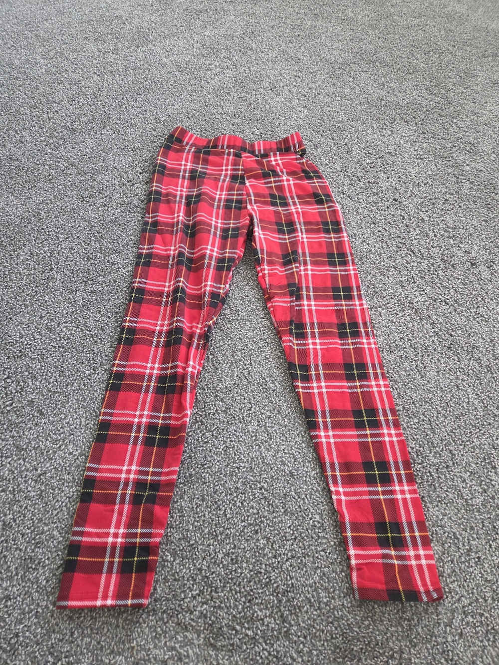 Womens Red Plaid Fleece Lined Leggings